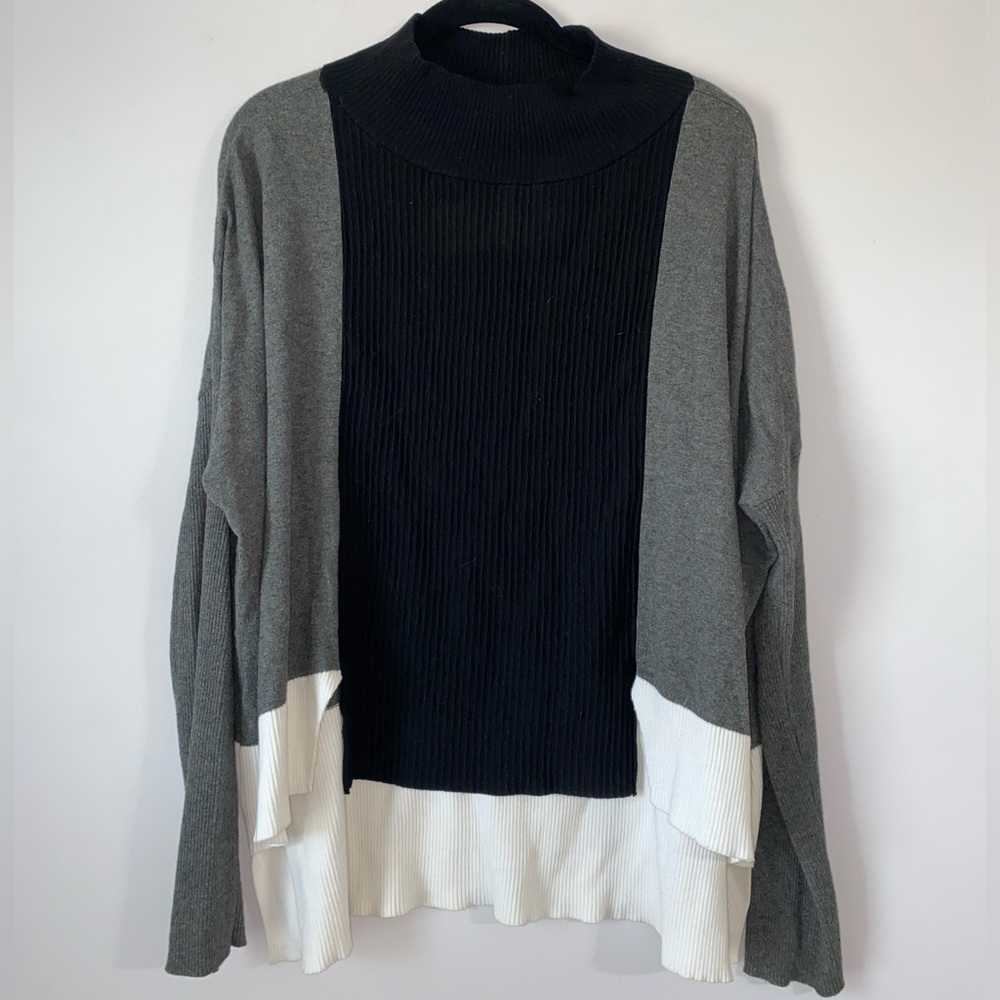 PLANET by Lauren G Pima Cotton Color Block Mock Neck Sweater